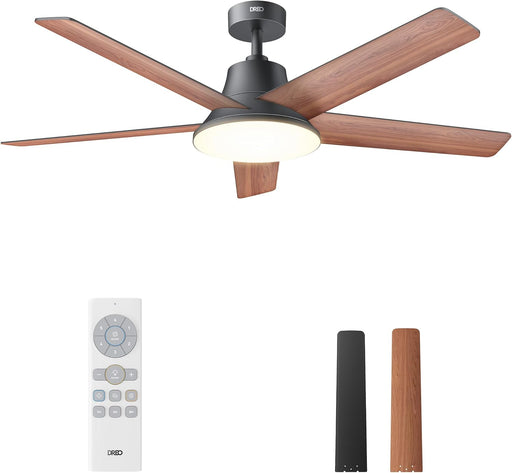 Ceiling Fans with Lights, 52 Inch, 6 Speeds, 5 Color Tones Dimmable LED, Quiet Reversible DC Motor, Remote, 8H Timer, Black Ceiling Fan for Bedroom, Living Room, Easy to Install