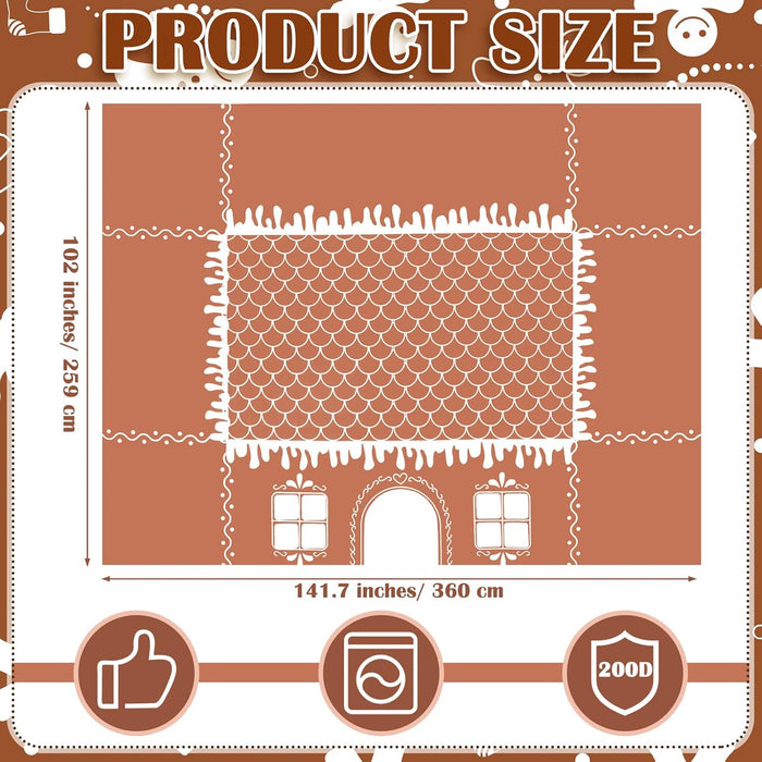 Christmas Gingerbread Playhouse 11.8 X 8.5 Ft Large Tablecloth for Kids Table Tent Indoor & Outdoor Table Cover Playhouse for Xmas Family Gathering Winter Holiday Birthday Party Supplies