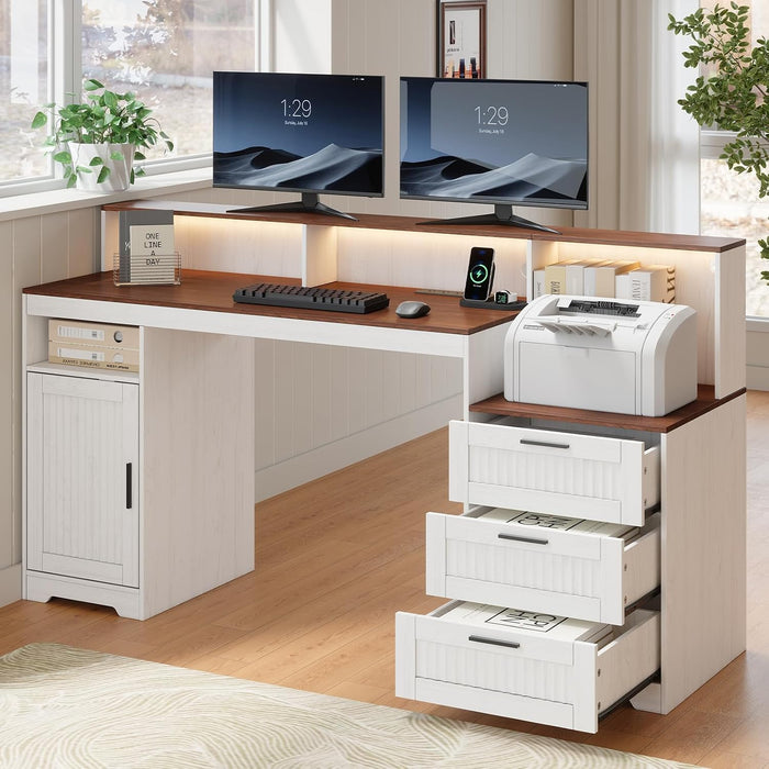 65" Home Office Desk with Drawers and Storage, Large Computer Desk