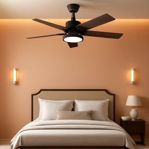Ceiling Fans with Lights and Remote Control, 52 Inch, 6 Speeds Reversible DC Motor, 3 Color Dimmable Light, Timer, Noiseless, Black, 5 Blades