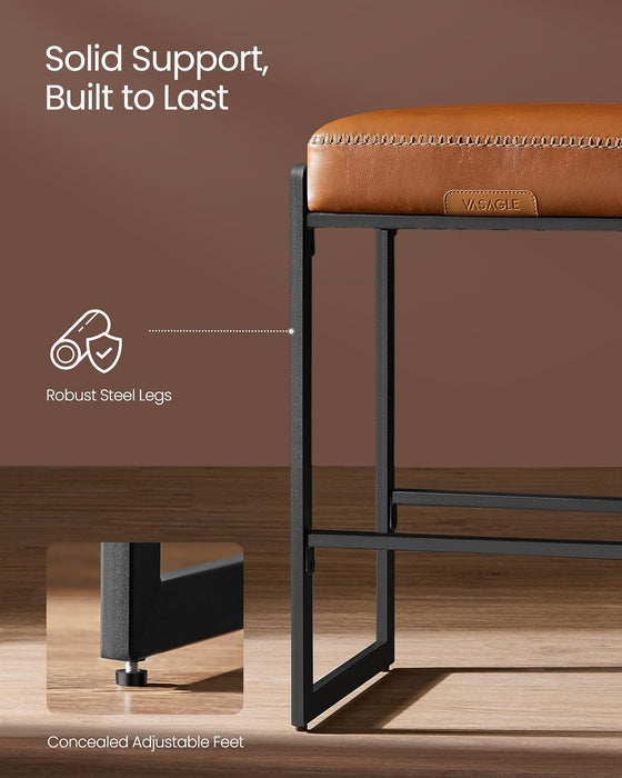 VASAGLE EKHO Collection - Bar Stools Set of 2, Counter Height Bar Stools, Synthetic Leather with Stitching, Mid-Century Modern, 26-Inch Tall, Kichen Home Bar Dining Room, Caramel Brown ULBC086K01V1