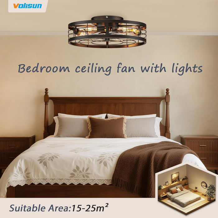 Modern Black Caged Fandelier Low Noise Ceiling Fan