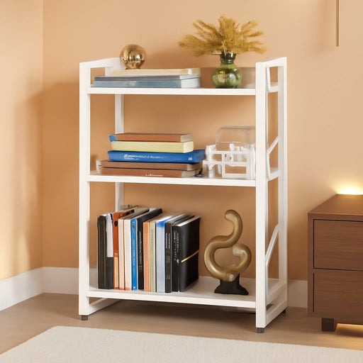 Book Shelf Small Bookshelf - 3-Tier Wood Bookcase Industrial Bookshelf Metal Narrow Bookcase Storage Organizer Display Rack for Bedroom Living Room Home Office (White)