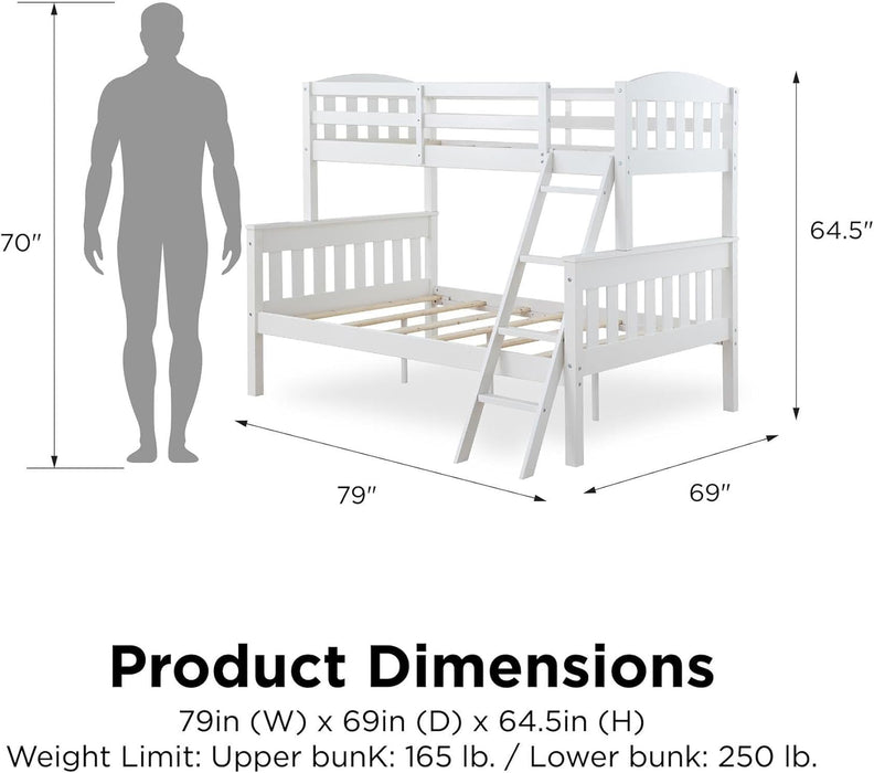 Airlie Twin over Full Bunk Bed, White, Wood Construction, Converts to Twin/Full, 4-Step Ladder, Guard Rails