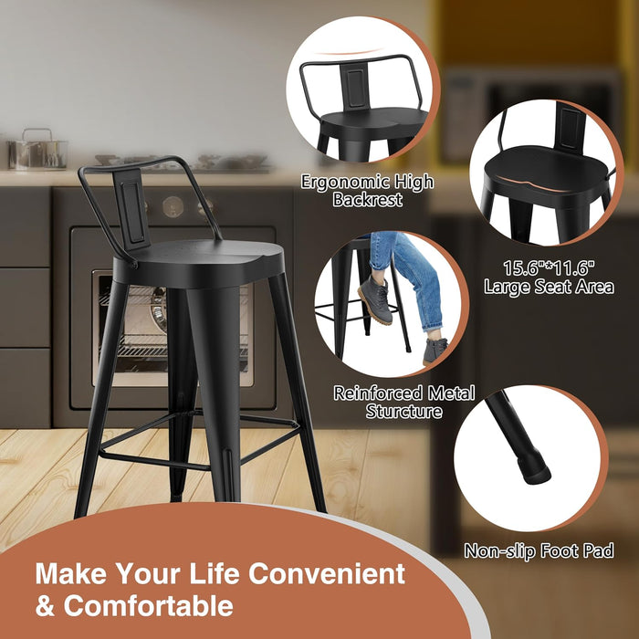 Bar Stools Set of 4, 30 Inch Bar Height Stools with Back,Black