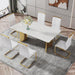 Modern Dining Table for 8,White Marble Dining Table with Golden Stainless Steel Base,71'' Gold Dining Table Ideal for Kitchen Dining Room