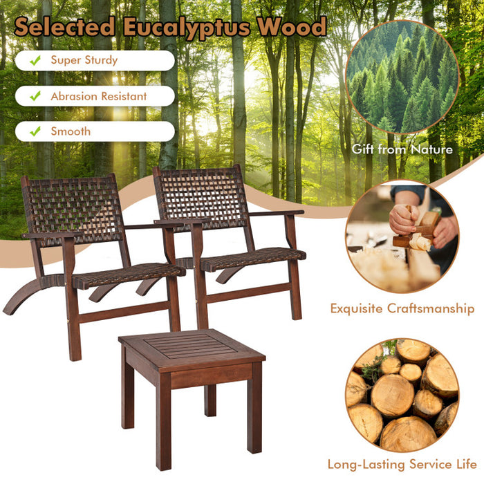 3 Pieces Outdoor Wooden Patio Rattan Furniture Set