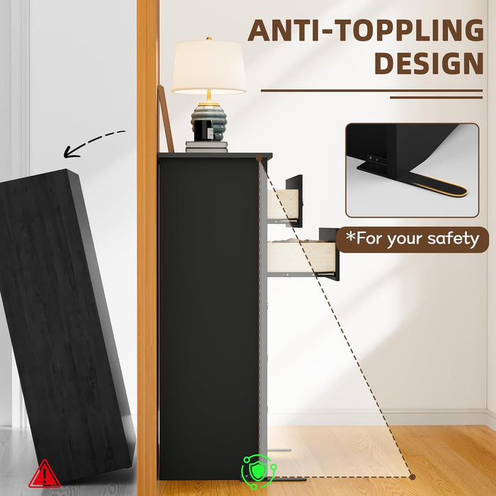 Tall Wooden Dresser Five Drawer Chest BlackFinishEdition