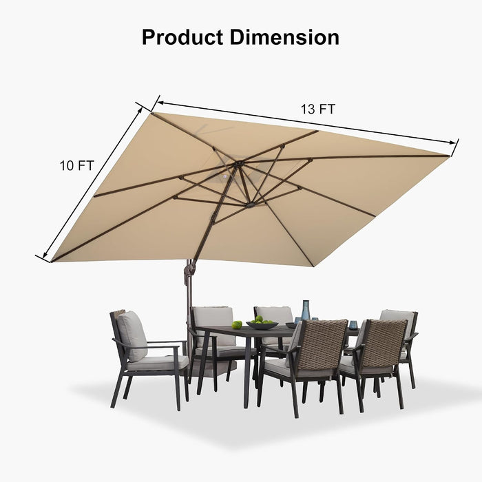 Cantilever Umbrella 10' X 13' Fade-Resistant Bronze, Beige