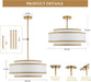 19.7" Gold Drum Chandelier with White Linen Lampshade 4-Light Modern Farmhouse Chandelier Light Fixture for Dining Room, Kitchen Island, Foyer Entryway Bedroom