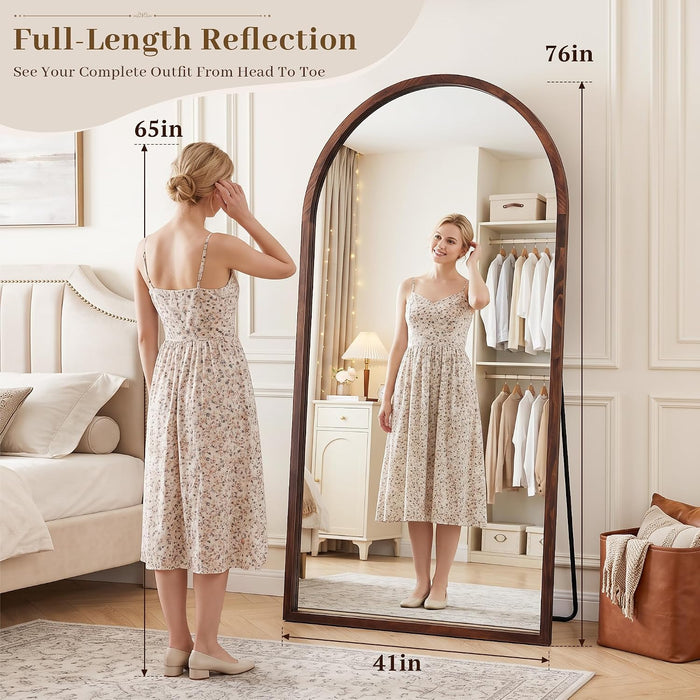 76"X41" Arched Full Length Mirror with Slim Solid Wood Frame,Walnut