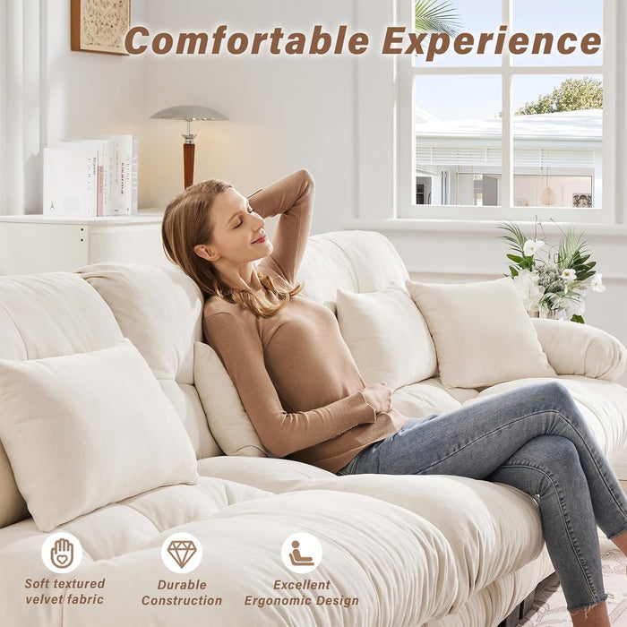 Modern Living Room Velvet Recliner Sofa, Loveseat Sofa for Apartment, Solid Wood Frame, Easy to Install (94.4 Inch,White)