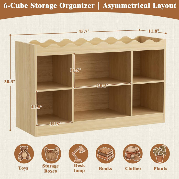 Scalloped 6 Cube Storage Organizer, 3-Tier Short Cube Bookshelf 46"