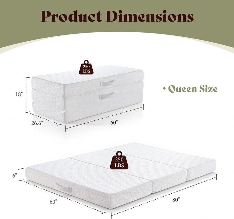 6" Queen Tri-Fold Memory Foam Mattress with Cooling Gel