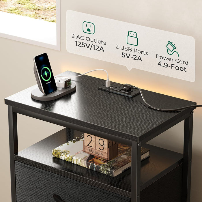 Black Five Drawer Dresser With Integrated Charging