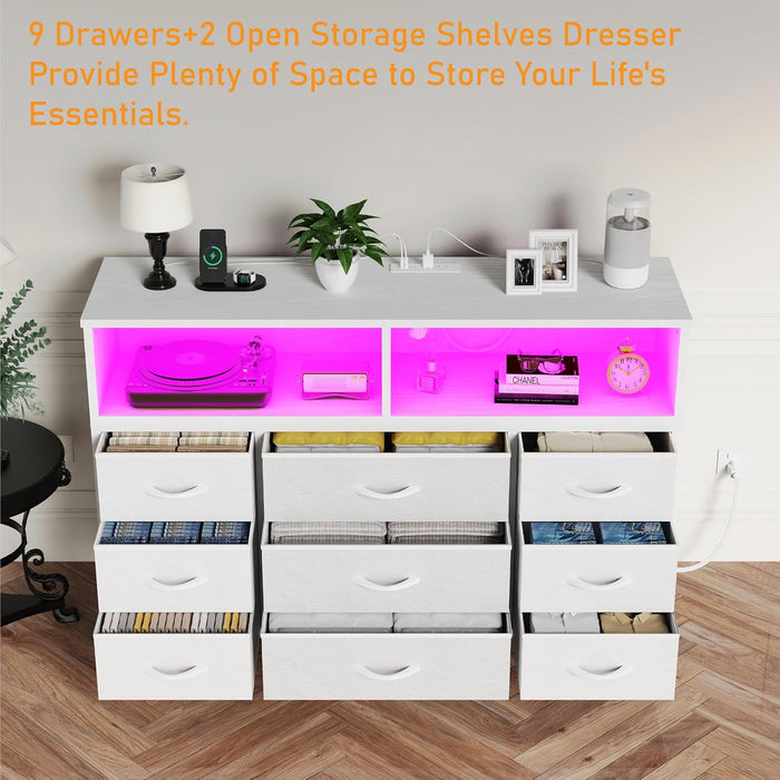 White Dresser With BuiltInLED USB Charging Station