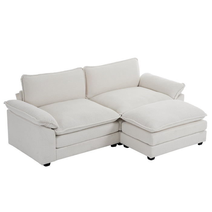 Convertible Sectional Sofa with Chaise L Shaped Couch with Ottoman Reversible 2-Seat Sofa Sectional Couch Sets for Apartment Teddy White