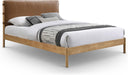 Ashercognac-Q Asher Collection Mid-Century Modern Queen Bed with Soft Cognac Vegan Leather, Solid Wood Natural Finish, 63.75" W X 85.5" D X 43.75" H, Cognac, Queen