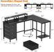 59 Inch L Shaped Computer Desk with Power Outlets, Home Office Desk with 4 Adjustable Storage Drawers & 2 Monitor Stands, Two Person Gaming Table for Bedroom, Black