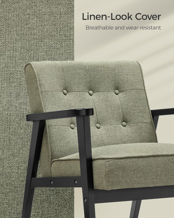 Accent Leisure Chair, Mid-Century Modern Arm Chair with Solid Wood Armrests and Legs, 1-Seat Cushioned Sofa for Living Room Bedroom Balcony Studio, Olive Green ULAC001C01