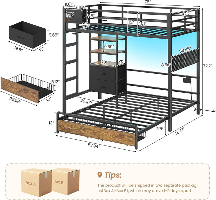 Black HeavyDuty TwinOverFullBunk Bed With Storage Drawers