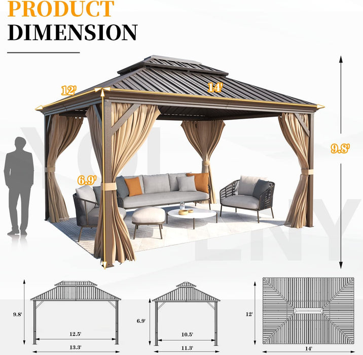 12x14 Hardtop Weatherproof Gazebo With Curtain Netting