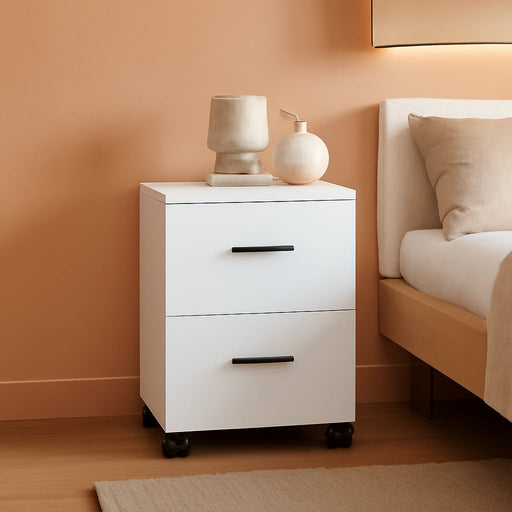 Wood File Cabinet, 2 Drawer Filing Cabinet for Home Office, Vertical File Cabinets with Wheels Fits A4/Letter/Legal Size File, White