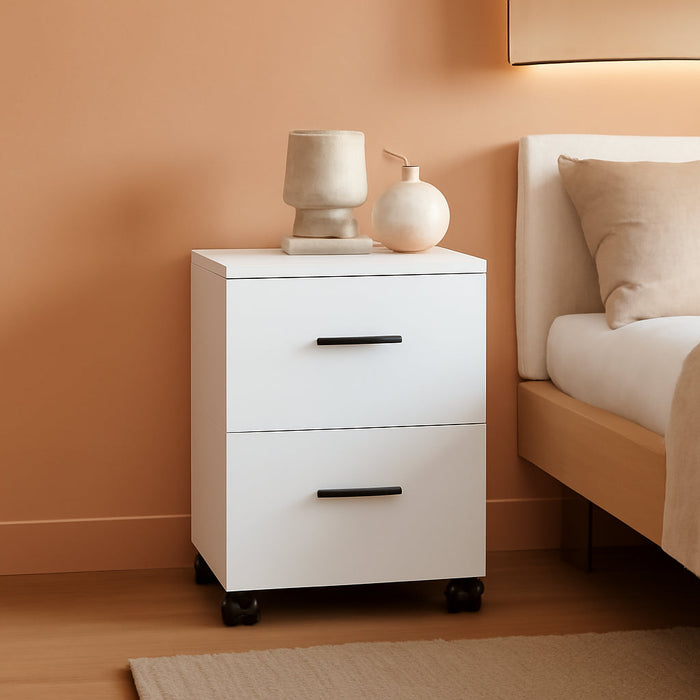 Wood File Cabinet, 2 Drawer Filing Cabinet for Home Office, Vertical File Cabinets with Wheels Fits A4/Letter/Legal Size File, White