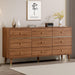 9 Drawer Dresser,63" Wide Mid Century Modern Chest of Drawers,Wooden Bedroom Drawer Dresser with 9 Storage Drawers for Bedroom, Living Room,With Anti-Tipping Device,Tan