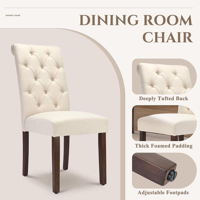 Tufted Dining Chairs Set of 4, Accent Parsons Diner Chair Upholstered Fabric Stylish Kitchen Chairs with Solid Wood Legs and Padded Seat, Beige