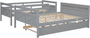Trundle Bunk Bed, Twin over Full Wood Bunk Bed with Twin Size Trundle, Solid Wood Bunk Bed Frame with Guardrail and Ladder, Grey