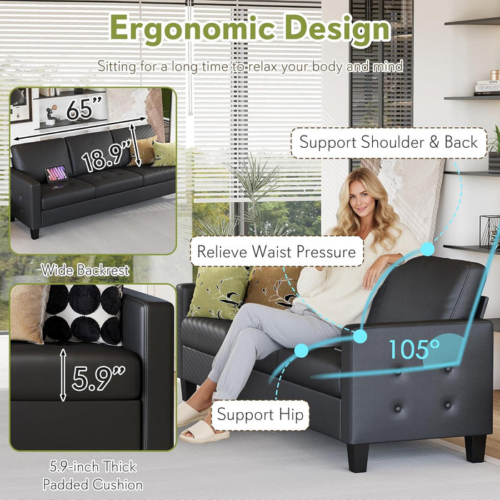 Black SeventyThreeInch ThreeSeater Sofa For Living Room