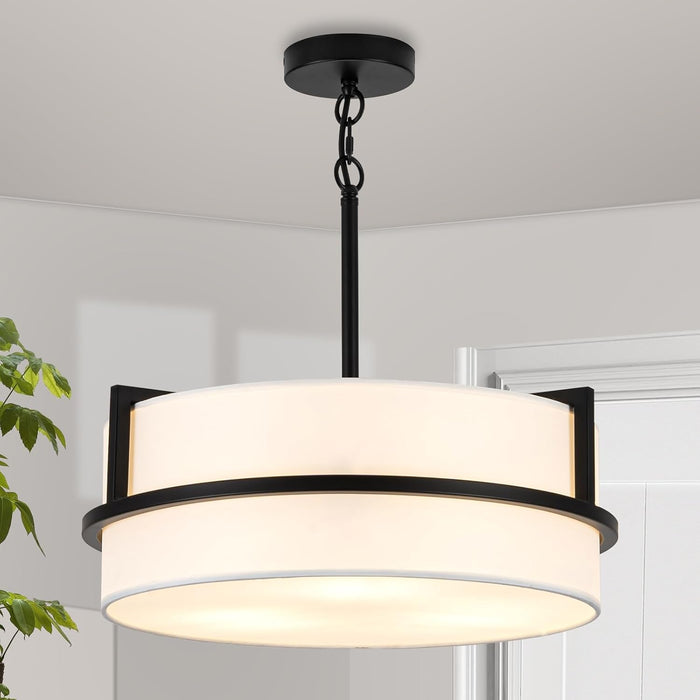 PureWhite Linen Drum Pendant Chandelier 15.7Inch Wide