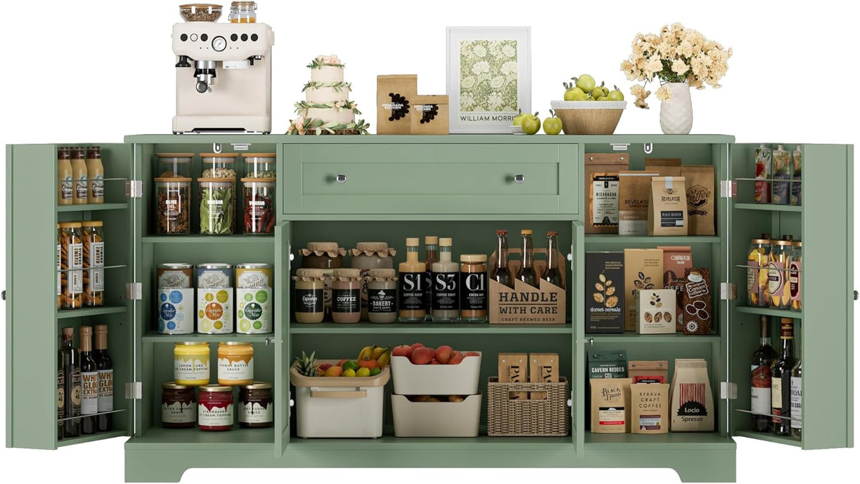 Green Industrial Buffet Cabinet With Adjustable Shelves