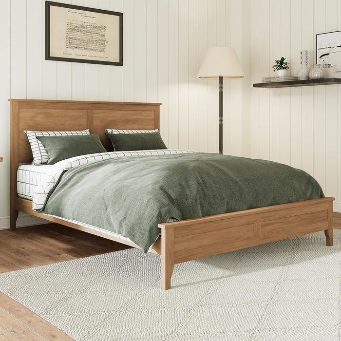 Modern Solid Wood Full Size Platform Bed with Headboard,No Box Spring Needed,Easy Assembly,Natural