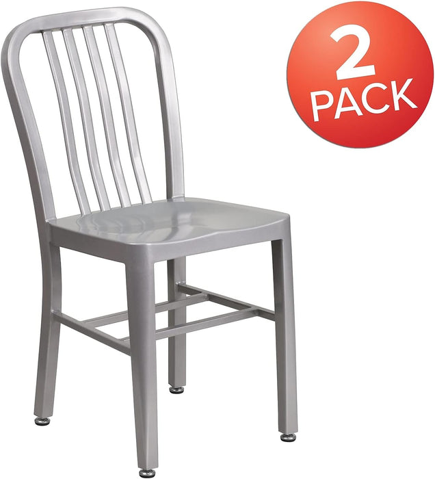 Gael Indoor/Outdoor Modern Metal Dining Chairs, Commercial-Grade Galvanized Steel Restaurant Chairs, Set of 2, Silver