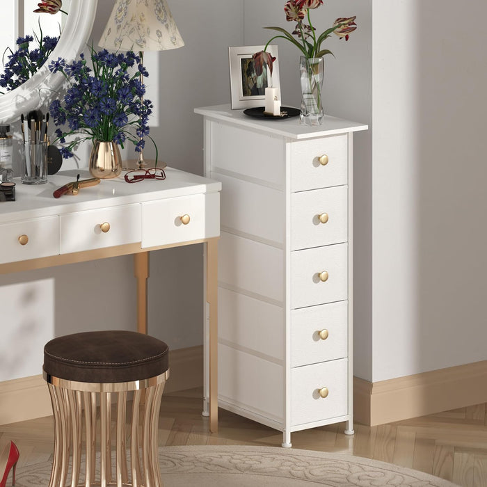 Spacesaving Ultraslim Dresser Cabinet White Five Drawers