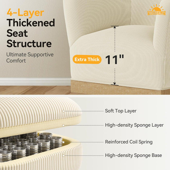 Beige 360 Degree Swivel Upholstered Accent Armchair