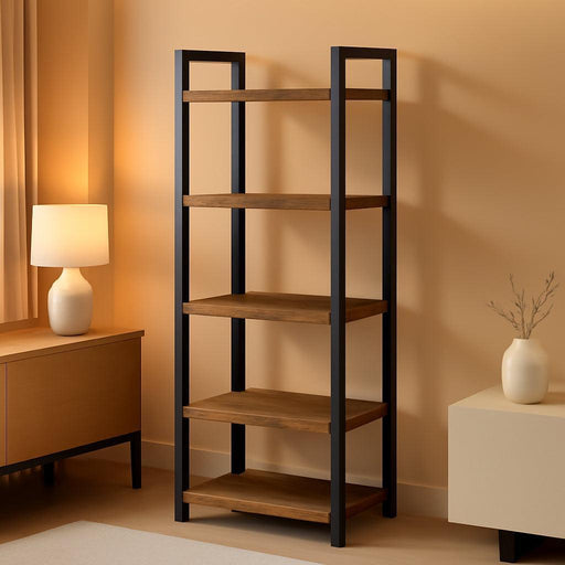 Bookshelf, 5-Tier Bookcase, Standing Book Shelf for Small Space, Storage Shelf Organizer, for Living Room, Bedroom, Study, Balcony, Rustic Brown and Black BKHR5501