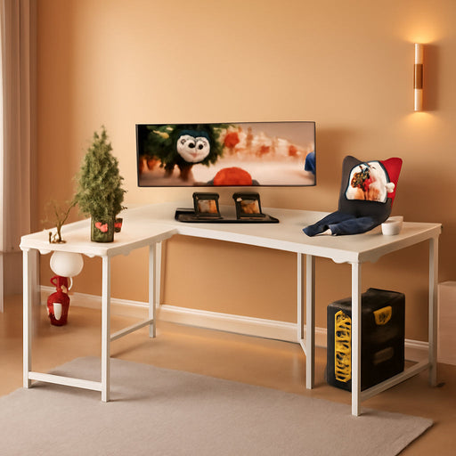 L Shaped Gaming Desk, Corner Desk Gaming Table for Home Office, Computer Desk Sturdy Writing Workstation for Small Space, Easy to Assemble, 51 Inch, Carbon Fiber Surface, White