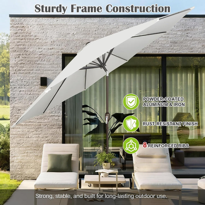 10FT Outdoor Patio Umbrella, Outdoor Table Umbrella, Yard Umbrella, Market Umbrella with 8 Sturdy Ribs, Push Button Tilt and Crank