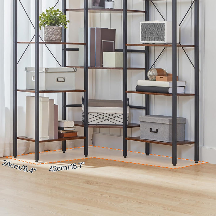 LShaped Corner Bookshelf 5Tier Beveled Edge DarkBrown
