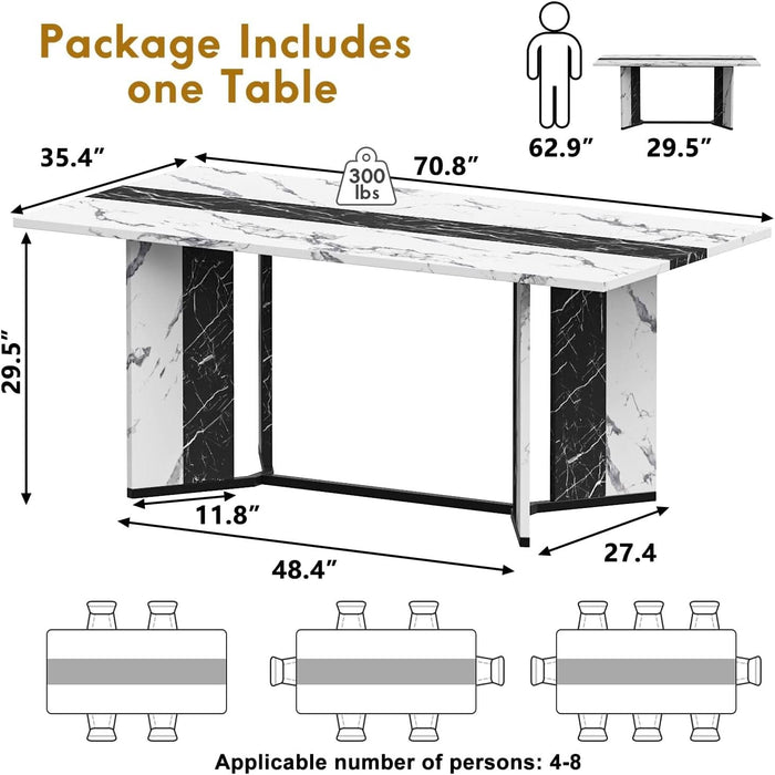 Dining Table for 6-8 People, 71 Inch Long Kitchen Dinner Table with Metal Frame & Waterproof Wood Tabletop, Modern Farmhouse Rectangular Dining Room Tables for Kitchen, Living Room, White