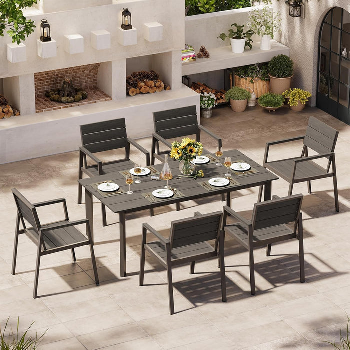 Outdoor Patio Dining Table Sets 7-Piece Aluminum and HDPS All-Weather Table and Chairs with Umbrella Hole, Patio Modern Furniture Sets for Garden, Backyard, Lawn, and Poolside, Charcoal
