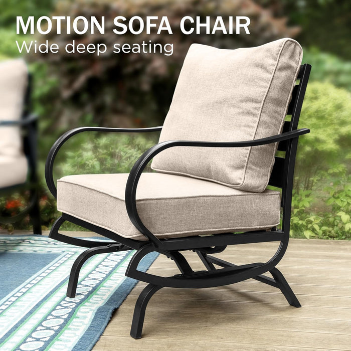 6 Piece Patio Furniture Sets with 1X 3-Seat Deep Seating Bench Sofa, 2 C-Base Sofa Chairs, 2 Metal Cushioned Ottoman and & 1 Coffee Table, Deluxe Outdoor Patio Set for 5-7 Person