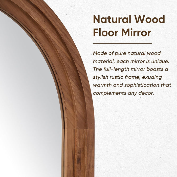Full Length Mirror 81"X41", Arched Solid Wood Frame with Stand