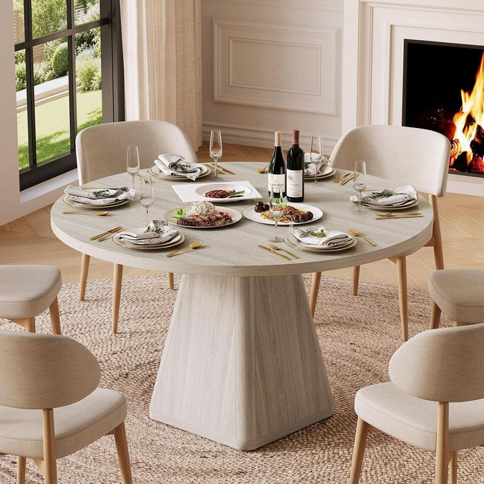 47 Inch round Dining Table for 4-6, Pedestal Kitchen Dinner Table White