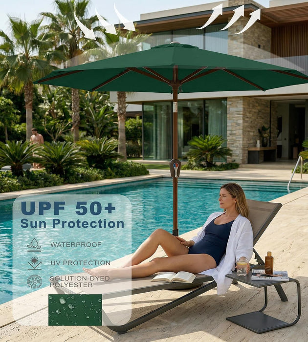 Patiokingdom 10FT Patio Umbrella with Push Button Tilt and Crank, Outdoor Market Umbrella with 8 Fiberglass Ribs, UV Protection Table Umbrella for Pool,Backyard,Garden,Deck