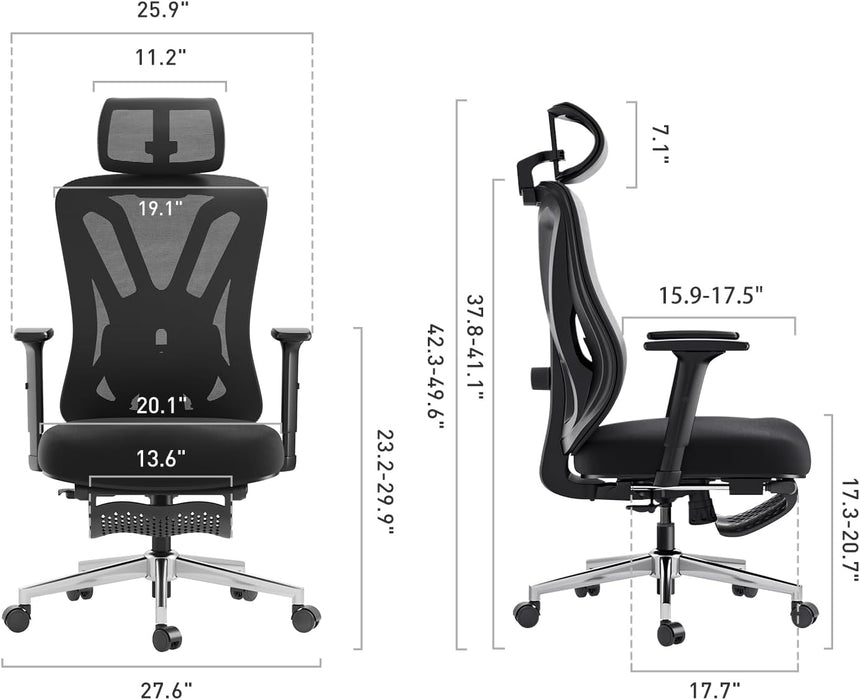 P5 Ergonomic Office Chair, Desk Chair with Adjustable Lumbar Support and Height, Comfortable Mesh Computer Chair with Footrest 2D Headrest, Swivel Tilt Function Black