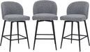 Counter Height Bar Stools Set of 3, 360° Swivel Upholstered Barstools with Backs and Metal Legs, 26" H Seat Height, Fabric in Grey (Multi-Colored)